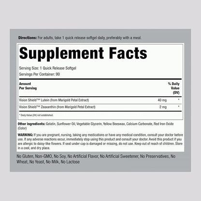 Piping Rock Lutein with Zeaxanthin Supplement | 40mg | 90 Softgels | Eye Health Vitamins from Marigold Extract | Non-GMO, Gluten Free