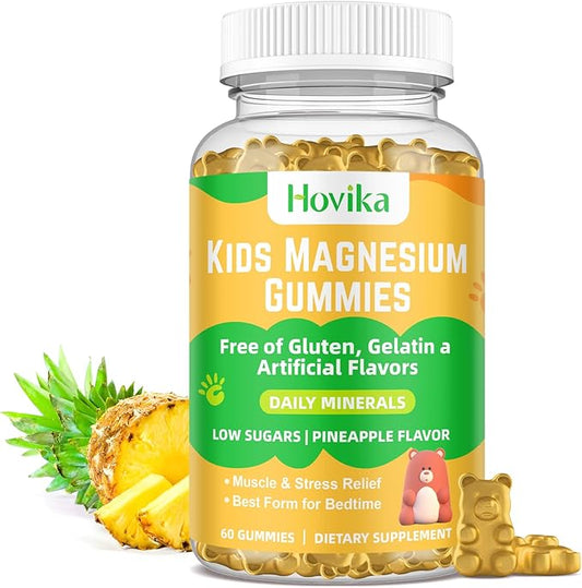 Magnesium Glycinate Gummies for Kids & Adults - Vitamin B6 & D3 - Great Tasting Kids Magnesium Calm Gummies for Promotes Sleep, Energy and Calm, Vegan Pineapple Flavor 60 Count
