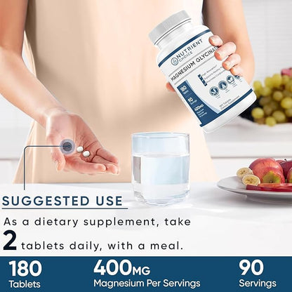 Magnesium Glycinate 400mg, 180 Tablets (Pack of 5) High Absorption, Non-GMO Magnesium for Muscle, Heart, Nerve & Bone Support | Promotes Cardiovascular Health, Made in USA (90 Servings per Bottle)