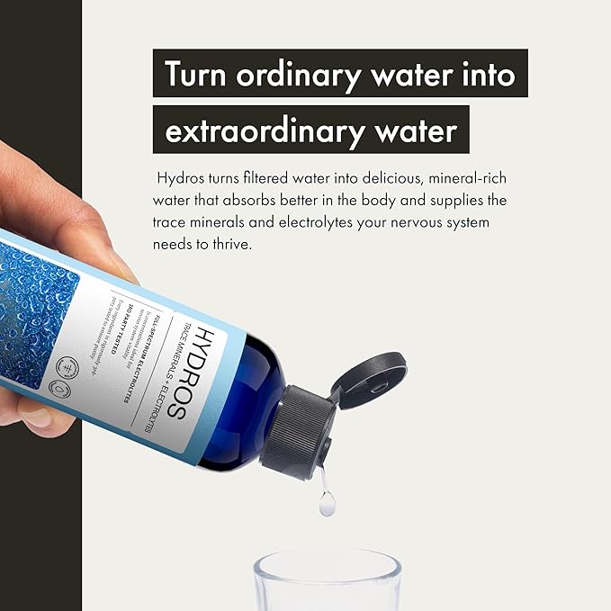 Synchro - Hydros Trace Mineral Drops with Electrolytes, Mineral-Rich Water Drop for Electrolyte Water, Hydrating Electrolyte Drops for Nervous System Support, Mineral Drops for Drinking Water, 8 fl oz