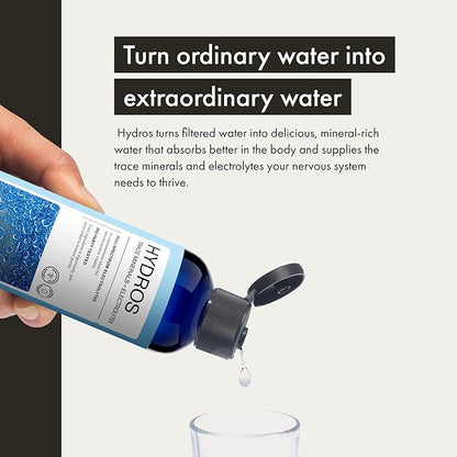 Synchro - Hydros Trace Mineral Drops with Electrolytes, Mineral-Rich Water Drop for Electrolyte Water, Hydrating Electrolyte Drops for Nervous System Support, Mineral Drops for Drinking Water, 8 fl oz