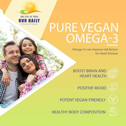 Our Daily Vites Vegan Omega-3 Supplement - Marine Algal Source for DHA & EPA Fatty Acids - Plant-Based Fish Oil Alternative - Carrageenan Free Softgels for Eye Health & Optimal Wellness