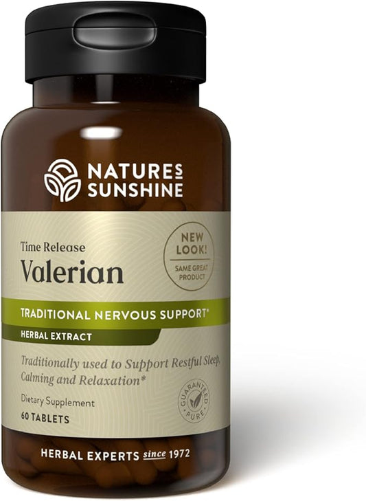 Nature's Sunshine Valerian Root Extract Time Release, 60 Capsules | Herbal Supplement Promotes Relaxation, Supports Sleep, and Delivers Natural Nervous System Support