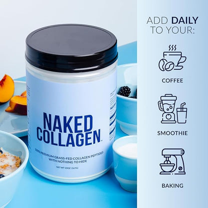 NAKED Collagen Peptides Protein Powder, 60 Servings, Pasture-Raised, Unflavored Grass-Fed Hydrolyzed Collagen Supplement, Paleo Friendly, Non-GMO, Keto, Gluten Free, 20oz