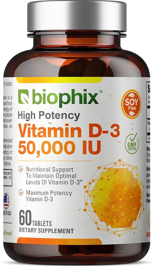 biophix Vitamin D-3 50000 IU 60 Tablets - High-Potency Supports Strong Bones Immune Health