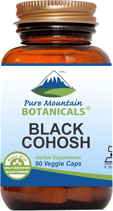 Pure Mountain Botanicals Black Cohosh Capsules - 90 Kosher Vegan Caps - Now with 500mg Wild Black Cohosh Root - Natures Support for Menopause