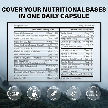Wild Methylated Multivitamin for Women & Men | Daily Multi Vitamin | MTHFR Supplement Without Iron | Methylated B12, Folate, Vitamin C, A, K2, D, E, Choline, Biotin, ALA, CoQ10 & More (60 Capsules)