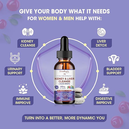 27-in-1 Kidney Cleanse Detox & Repair Drops - 20:1 Cranberry Extract & Chanca Piedra - Urinary Tract & Liver Cleanse - Vegan Kidney Support Supplement - Alcohol-Free, Non-GMO (2 Oz 3 Pack)