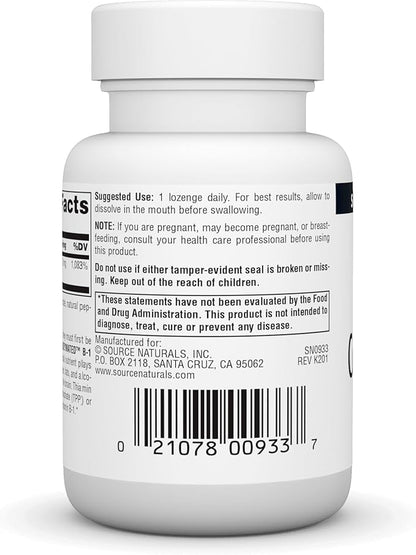 Source Naturals Coenzymated B-1 25mg Fast Acting Thiamin Cocarboxylase Quick-Dissolve - 60 Lozenges