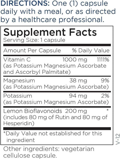 Metabolic Maintenance Buffered Vitamin C with Bioflavonoids - 1000 mg with Rutin + Hesperidin - Antioxidant + Immune Support Supplement Designed to be Easy On The Stomach (90 Capsules)