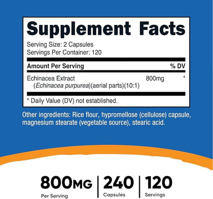 Nutricost Echinacea 800mg, 240 Capsules - Vegetarian Caps, Non GMO, Gluten Free, 120 Servings