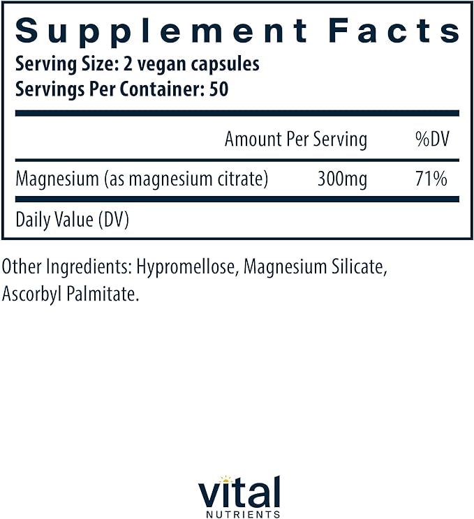 Vital Nutrients Magnesium Citrate 150mg | Promotes Relaxation | Supports Sleep, Bone, Heart, Muscle, Kidney, & Nerve Health* | Vegan Supplement | Gluten, Dairy, Soy Free | 100 Capsules