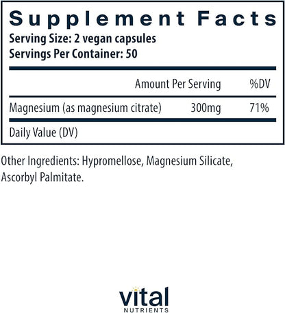 Vital Nutrients Magnesium Citrate 150mg | Promotes Relaxation | Supports Sleep, Bone, Heart, Muscle, Kidney, & Nerve Health* | Vegan Supplement | Gluten, Dairy, Soy Free | 100 Capsules