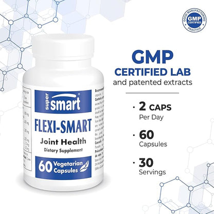 Supersmart - FlexiSmart (Patented & High Strength) - with AvoVida, ApresFlex, Hyaluronic Acid - Avocado Soy & Boswellia Serrata Extract Supplement | Non-GMO & Gluten Free - 60 Vegetarian Capsules