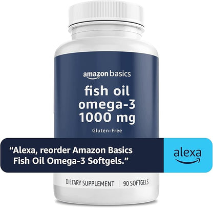 Amazon Basics Fish Oil Omega-3 1000 mg, 90 Softgels (1 per Serving), Gluten Free (Pack of 2)