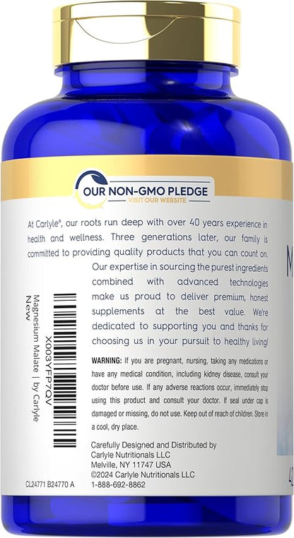 Carlyle Magnesium Malate 1800mg | 420 Coated Caplets | Vegetarian, Non-GMO, Gluten Free Supplement