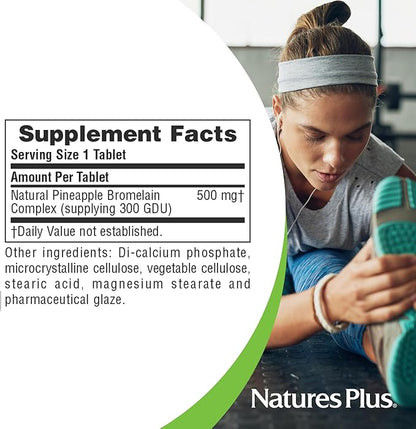 Natures Plus Bromelain - 500 mg - Natural Proteolytic Supplement - 60 Vegetarian Tablets (60 Servings)