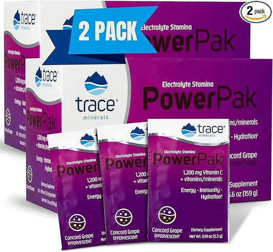 Trace Minerals Power Pak - Daily Health Support Supplement with Vitamins & Minerals - Power Packet Aids Immune Health & Hydration - Mix Powder Supports Bodily Functions - Concord Grape (60 Servings)