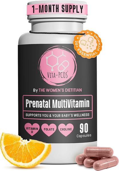 VITA-PCOS Prenatal Vitamins for Women - Prenatal Multivitamins with Folic Acid, Iron, Choline & More - Multivitamin for Women and Preconception - 90 Count Capsules (Pack of 1)