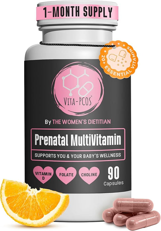 VITA-PCOS Prenatal Vitamins for Women - Prenatal Multivitamins with Folic Acid, Iron, Choline & More - Multivitamin for Women and Preconception - 90 Count Capsules (Pack of 1)