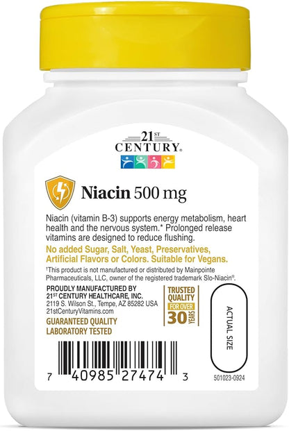 21st Century Niacin 500 mg Prolonged Release Tablets, 100 Count (27474)