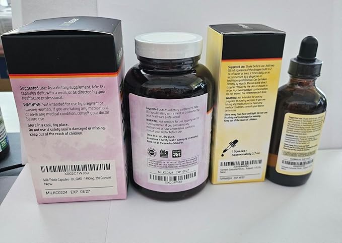 Turmeric with Black Pepper Tincture 4 Fl. Oz. & Milk Thistle 250 Capsules