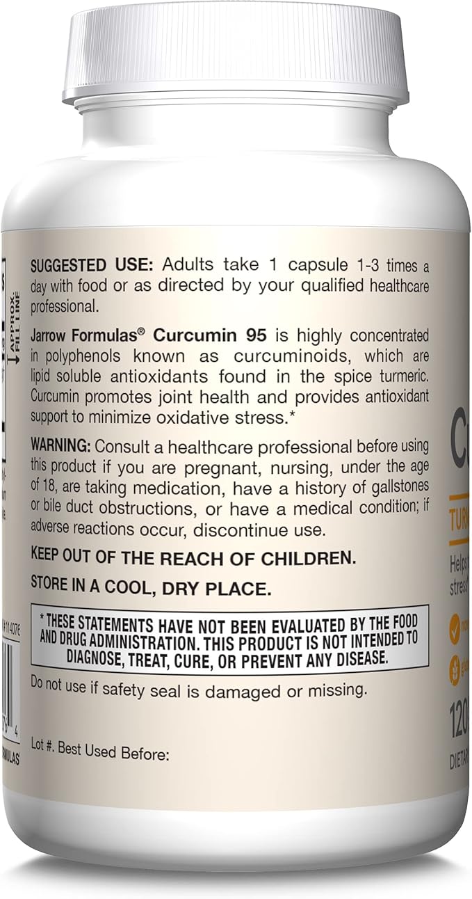 Jarrow Formulas Turmeric Curcumin Supplement - Curcumin 95, Turmeric Supplements, 500 mg for Antioxidant & Joint Support, 120 Capsules