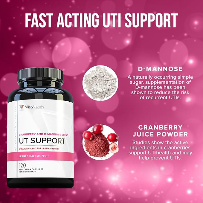 Vitauthority Fast Acting UTI Support Capsules- Cranberry Juice Powder for Utinary Tract Health and Preventitive Support- Enhanced Blend Promotes Urinary Health- 120 Vegetarian Capsules