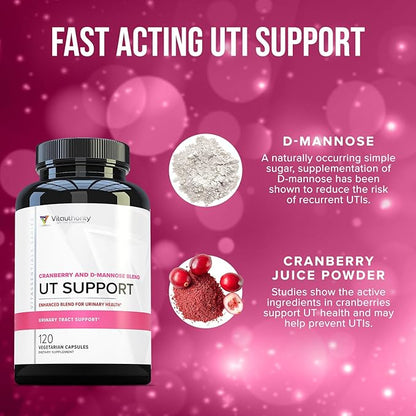 Vitauthority Fast Acting UTI Support Capsules- Cranberry Juice Powder for Utinary Tract Health and Preventitive Support- Enhanced Blend Promotes Urinary Health- 120 Vegetarian Capsules