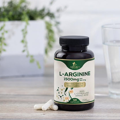 L-Arginine Supplement 1000mg - Heart Health Support - Premium Muscle Supporting Nitric Oxide Precursor Booster for Extra Strength - Gluten Free, Amino Acid Energy Blend For Men - 120 Capsules
