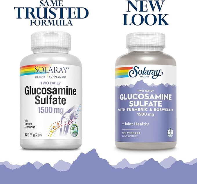 SOLARAY Glucosamine Sulfate 1500mg, Healthy Joint Support Supplement, Powerful Connective Tissue and Joint Health Formula with Turmeric & Boswellia, 60-Day Money Back Guarantee, 60 Serv, 120 VegCaps