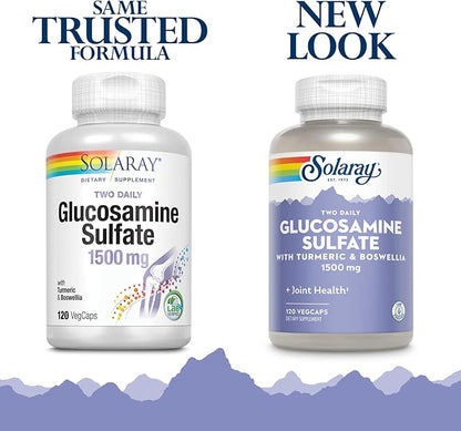 SOLARAY Glucosamine Sulfate 1500mg, Healthy Joint Support Supplement, Powerful Connective Tissue and Joint Health Formula with Turmeric & Boswellia, 60-Day Money Back Guarantee, 60 Serv, 120 VegCaps