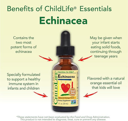 CHILDLIFE ESSENTIALS Echinacea for Kids - Kids Echinacea Drops, Liquid Tincture, Alcohol Free Supplement for Babies, Toddlers, Children - Natural Orange, 1 Fl Oz (Pack of 1)
