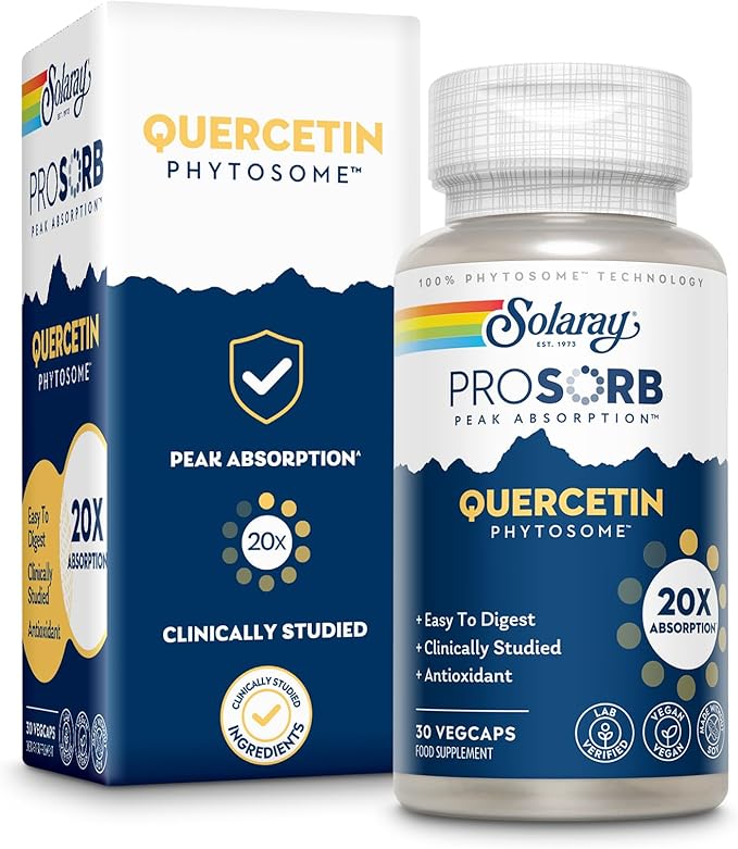 SOLARAY Quercetin Phytosome - 20X Absorption - Easy-to-Digest Antioxidants Supplement for Overall Health Support - Vegan and Made Without Soy - 60-Day Guarantee - 30 Servings, 30 VegCaps