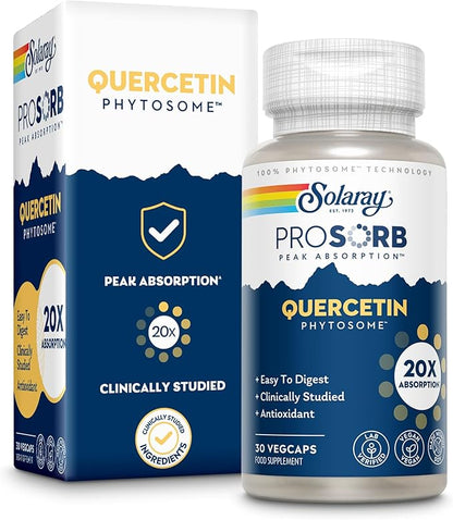 SOLARAY Quercetin Phytosome - 20X Absorption - Easy-to-Digest Antioxidants Supplement for Overall Health Support - Vegan and Made Without Soy - 60-Day Guarantee - 30 Servings, 30 VegCaps