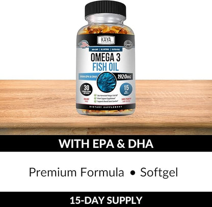 Kaya Naturals Omega 3 Supplement - Nature Made Omega 3 Fish Oil - 100% Pure Sea-Harvested Pelagic Fish Oil with No Fishy Aftertaste - 30 Count Softgels