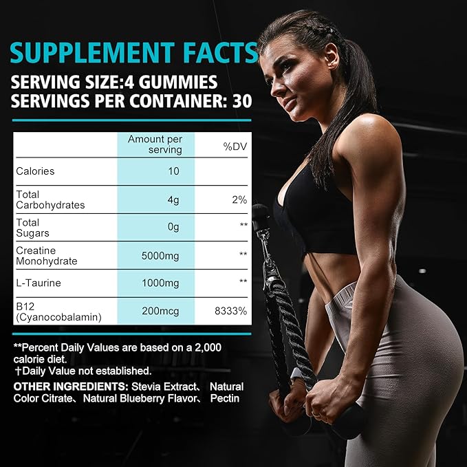 Beauty Bar Creatine Monohydrate Gummies,6200mg for Men & Women-120 Gummies,Sugar Free Chewable Creatine Monohydrate for Muscle Strength,Energy Boost,Blueberry Flavor