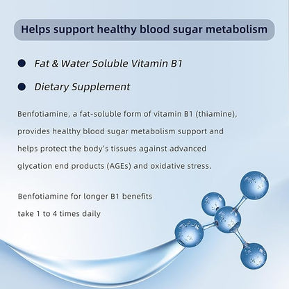 Benfotiamine 600mg Plus 20mg Vitamin B1 | 120 Veggie Capsules | Made in USA | 3rd Party Tested | Fat Soluble Essential Vitamin B1 Thiamine Supplement | Non-GMO | Gluten Free-Vegetarian Friendly