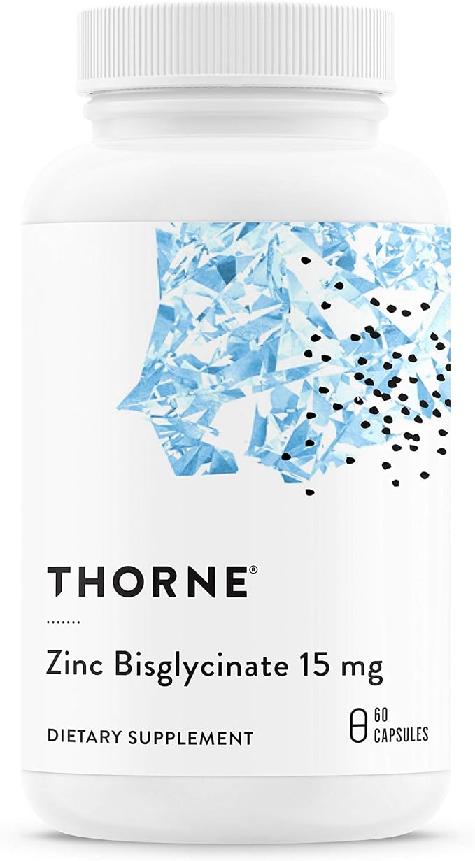 THORNE Zinc Bisglycinate 15mg - Daily Support for Skin, Eye & Immune System Health* with Zinc Supplement Capsules - 60 Capsules