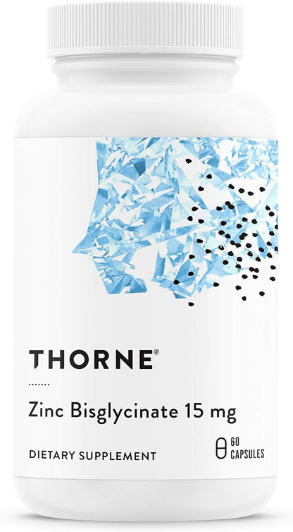 THORNE Zinc Bisglycinate 15mg - Daily Support for Skin, Eye & Immune System Health* with Zinc Supplement Capsules - 60 Capsules