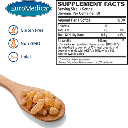 Euromedica BosPro - Boswellia Serrata Extract Supplement - Dietary Supplement for Healthy Lung Support - Herbal Supplement Formula - 60 Softgels