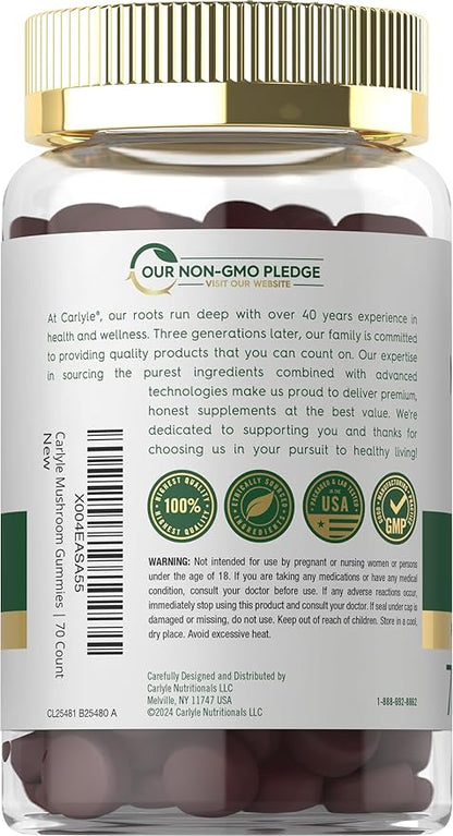 Carlyle Mushroom Supplement Gummies | 70 Vegan Gummies | 10-in-1 Blend | Non-GMO, and Gluten Free