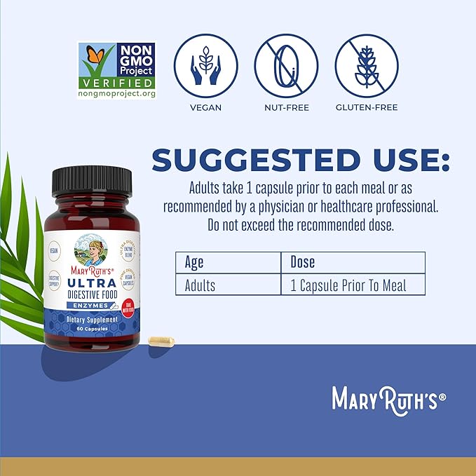 MaryRuth Organics Ultra Digestive Enzymes Capsules | Up to 2 Month Supply | Supplement for Gut Health Support | Digestion & Immune Support with Amylase | Lipase & Lactase | Vegan | 60 Count