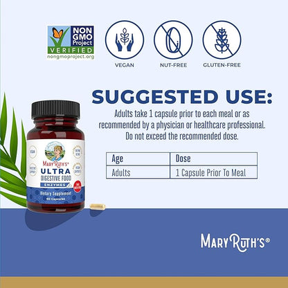 MaryRuth Organics Ultra Digestive Enzymes Capsules | Up to 2 Month Supply | Supplement for Gut Health Support | Digestion & Immune Support with Amylase | Lipase & Lactase | Vegan | 60 Count
