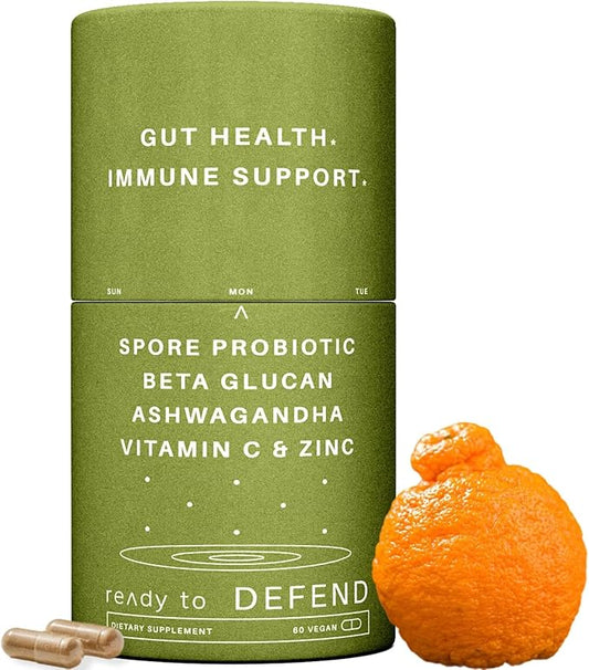 Defend Immune Support Supplement – Gut & Cortisol Balance – Spore Probiotic & Beta Glucan – DE111® Probiotic, Wellmune®, Ashwagandha & Antioxidants – Bloating, Digestion & Stress Relief – 60 Capsules