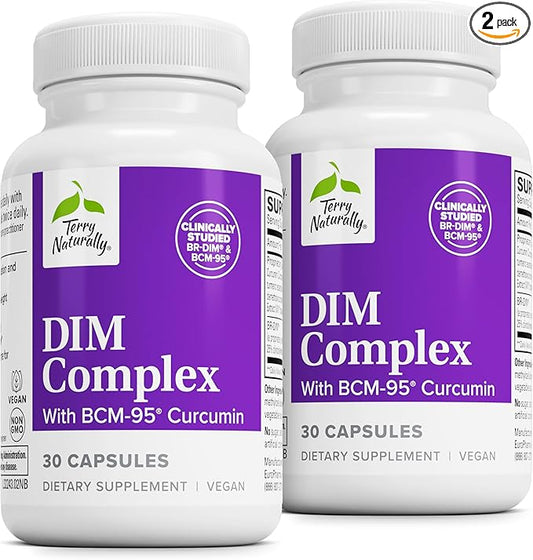 Terry Naturally DIM Complex - Dietary Supplement with BCM-95 Curcumin - Supplement to Support Healthy Hormone Balance, Liver Health & Menopause Symptom Relief - 30 Capsules, 2 Pack (60 Capsules)