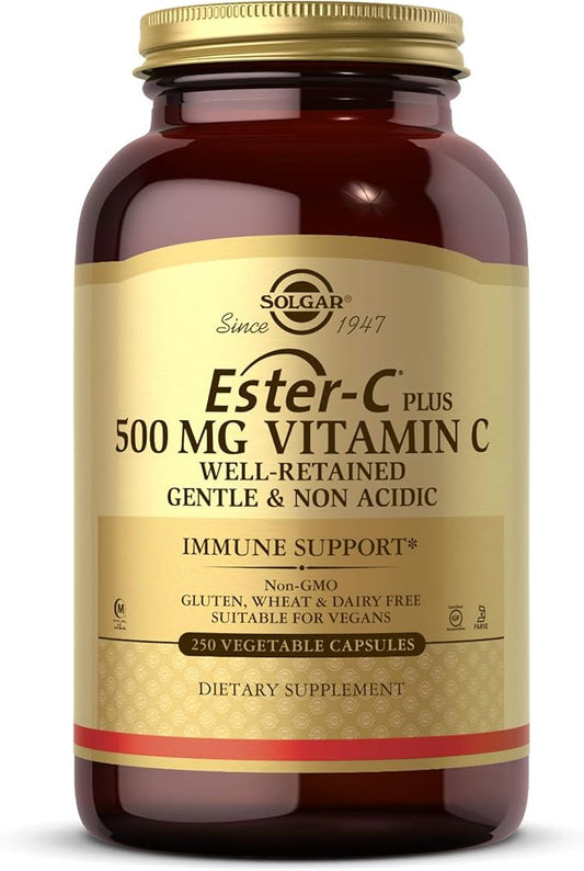 Solgar Ester-C Plus Vitamin C (Ascorbate Complex) - Gentle & Non Acidic - Antioxidant & Immune Support - Non GMO, Vegan, Gluten Free, Kosher - Berry, Standard Packaging, 250 Count