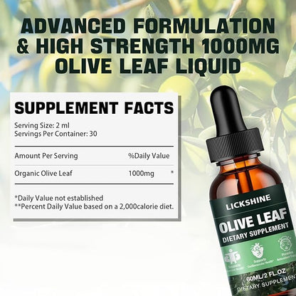 2 Pack 1000MG Olive Leaf Liquid Extract - Organic Olive Leaf Drops Supplement Tincture for Better Absorption - Immune & Heart Support Gluten-Free, Non-GMO, Vegan, 4 Fl Oz