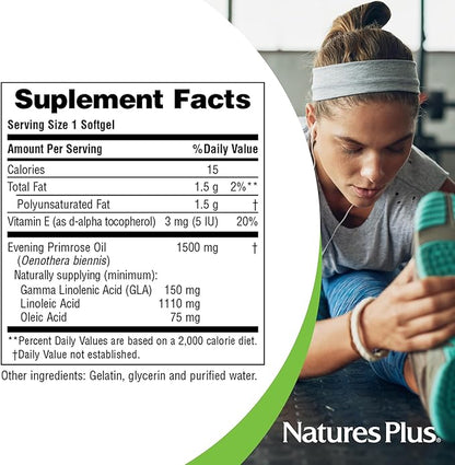 Natures Plus Ultra EPO 1500 - Evening Primrose Oil - Premenstrual and Menopausal Antioxidant Support - Promotes Clear Skin - Gluten Free - 90 Softgels, 90 Servings
