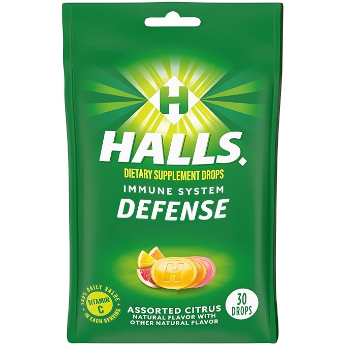 HALLS Defense Assorted Citrus Vitamin C Drops, Dietary Supplement Drops, 30 Drops